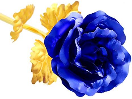 24K Gold Plated Foil Rose Flower With Gift Box For Girlfriend Lover Mother Valentine’s Day Birthday Anniversary (Blue)
