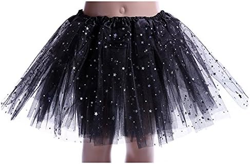 Kids Girls Professional 3 Layers Dance Tutu Tulle Skirt Princess Ballet Dance Dress with Sparkling Sequins (Black)