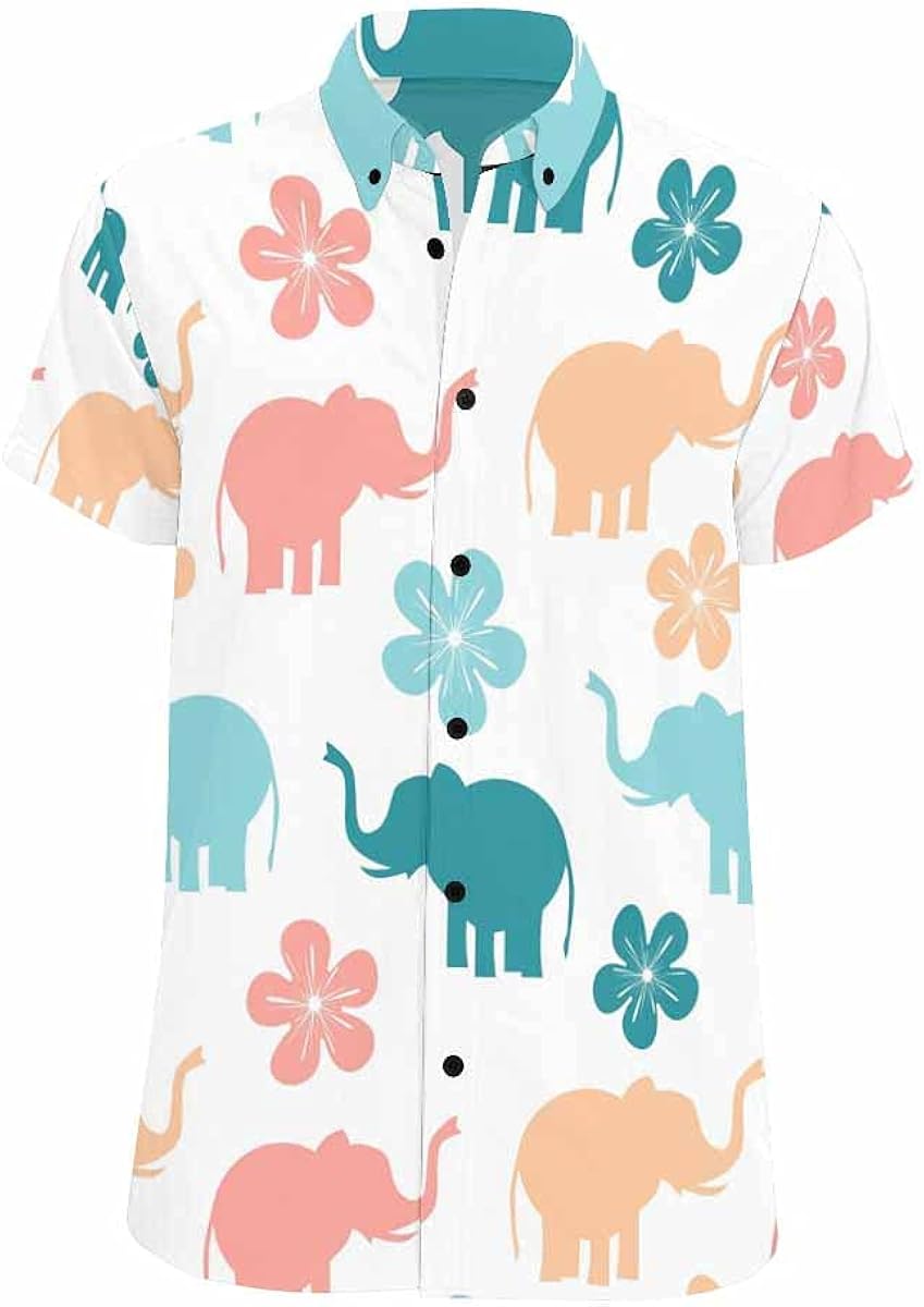 InterestPrint African Elephant Button Down Printed Casual Shirt Spread