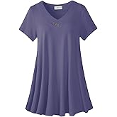 LARACE Plus Size Tops for Womens T Shirts Button Down Summer Clothes Short Sleeve Tunics Casual V Neck Blouses