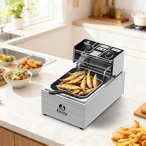 20L Electric Fryer, 3500W Commercial Deep Fryer with Baskets, Stainless Steel Double Bowl Fryer with Time and Temperature Control (Single Fryer 10L IO4)