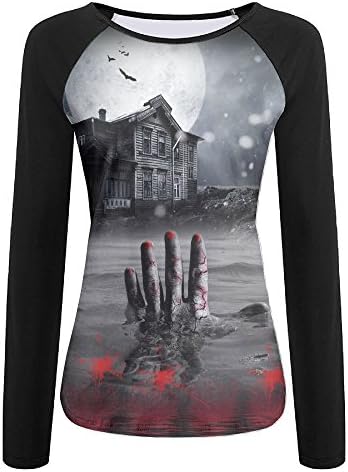 JHORCKSHOP Terror Skull Print Long Sleeve Hoodies Casual Hooded Sweatshirts Tee Shirts