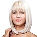 Kalyss Women's Short White Blonde Bob Wig With Hair Bangs Straight Heat Resistant Yaki Synthetic Hair Wig for Women