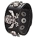 Regetta Jewelry Black Leather Cuff Bracelet with Pirate Skull Charms and Adjustable Snap Closure, 8.5