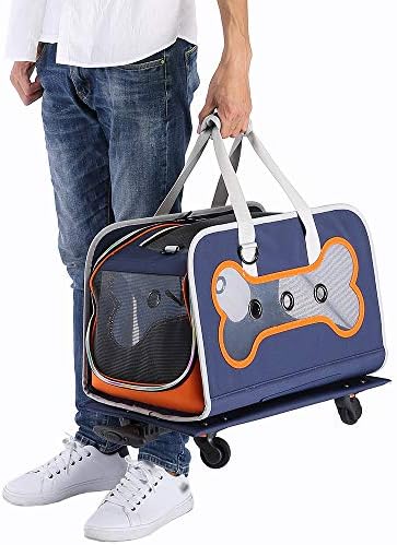 Weehey Dog Carrier Trolley with Wheels Telescopic Handle Collapsible Pet Travel Bag Breathable for Dogs Cats