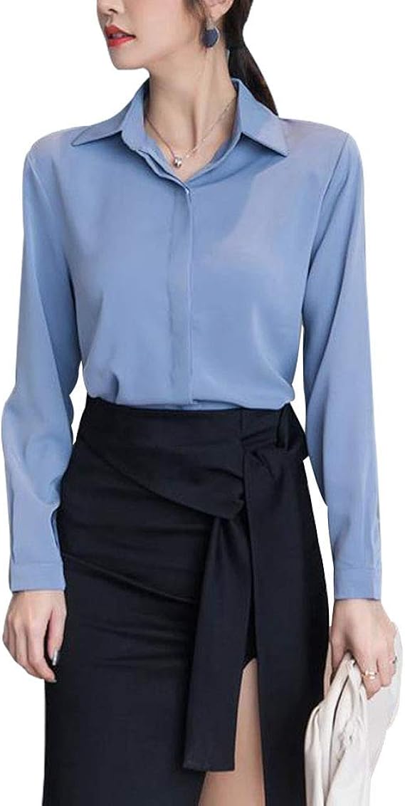 Amazon Shuosen 事務服 ブラウス シャツ レディース ワイシャツ 秋 冬 スキッパーシャツ レディース ブラウス オフィス シャツ長袖 大人 可愛い オフィス 通勤 Ol カジュアル おしゃれ 着痩せ シャツ ブラウス 通販