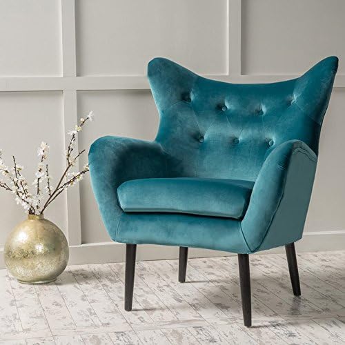 Modern Wingback Armchair - Tufted Back Living Room Velvet Upholstered Accent Chair for Living Room, Guest, Reception and More (Dark Teal)
