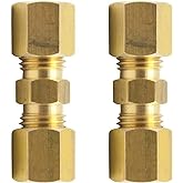 Legines Brass Compression Tube Fitting, Union, 1/4" OD x 1/4" OD Coupler, Pack of 2