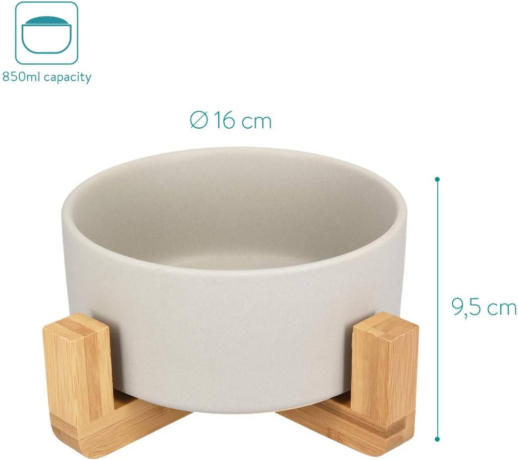 Navaris Ceramic Elevated Cat Bowls, Raised Double Food and Water Bowl Set for Cats and Small Dogs with Wood Stands - Image 5