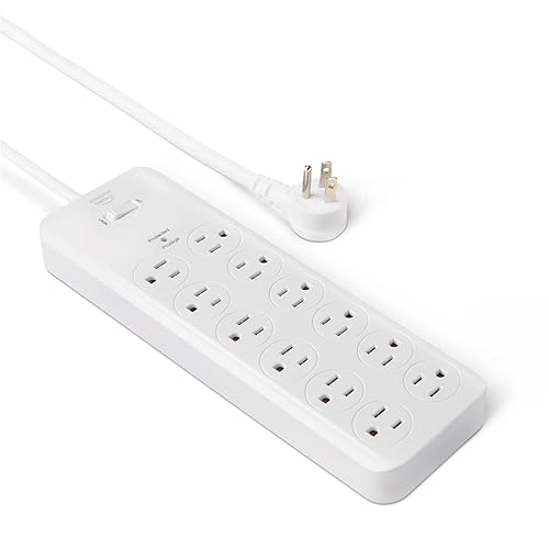 Amazon Basics Surge Protector Power Strip, 12-Outlet, 4000 Joules, 8ft Extension Cord, Rectangle, for Home, Office, Gaming Room, White