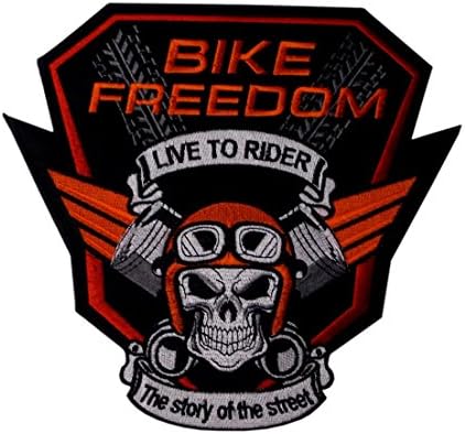 Bike Freedom Skull Big Back Kingsize Patch Iron on Sew on 9.4 Inch / 9.8 Inch