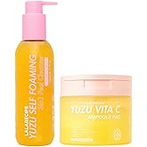 LALARECIPE YUZU LINE Vitamin C Facial Cleansing Duo: Yuzu Self-Foaming 3-in-1 Facial Cleanser & Yuzu Vita C Ampoule Pad,Korean skincare
