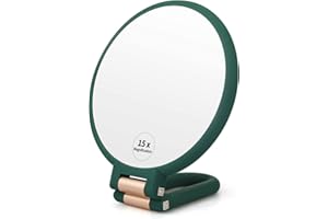 MGLIMZ 1X 15X Magnifying Hand Held Mirror,Double Side Folding Hand Mirror for Women with Adjustable Handle,Travel Table Desk Shaving Bathroom (Army Green)