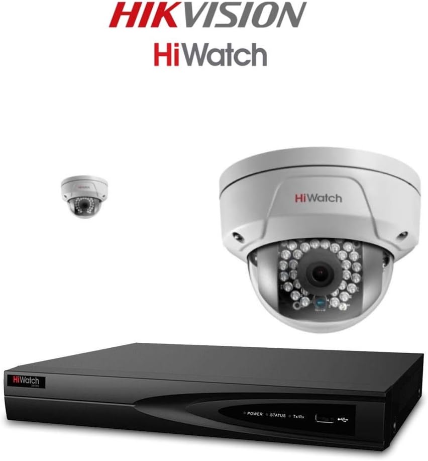 HiWatch by Hikvision 1080P IP Security Camera System with 4CH PoE HD NVR and 2x 2.1 Megapixels 1920 x 1080P Weatherproof CCTV Vandal Proof Dome Camera, Power Over Ethernet Kit (No HDD)