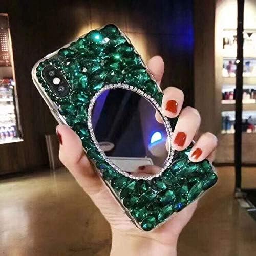 Artfeel Glitter Mirror Case for iPhone 6 Plus/iPhone 6S Plus,Handmade 3D Bling Sparkle Diamond Shiny Crystal Rhinestone Back Cover,Soft Silicone Clear Makeup Mirror Case for Girls Women-Green