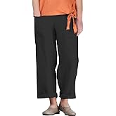 Minibee Women's Wide Leg Harem Pants Cotton Linen Striped Casual Palazzo Pants with Pockets