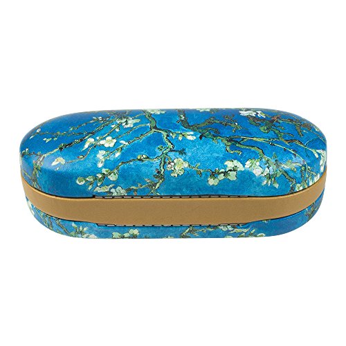 Dual Glasses and Contacts Case - Double Sided 2 in 1 Clamshell Hard Case for Eyeglasses and Contact Lenses with Mirror - Blue with Tree Print and Matte Finish - By OptiPlix