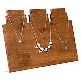 MyGift Rustic Brown Wooden Multi-Tiered Necklace Display Stand