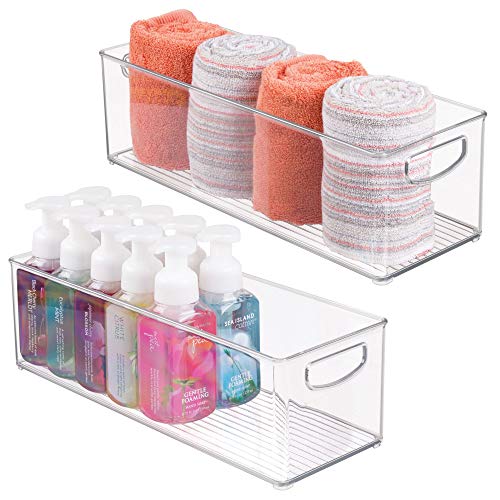 mDesign Storage Bins with Built-in Handles for Organizing Hand Soaps, Body Wash, Shampoos, Lotion, Conditioners, Hand Towels, Hair Accessories, Body Spray, Mouthwash - 16