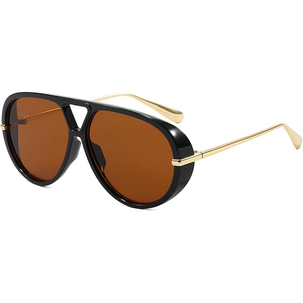 Oversized Aviator Sunglasses Retro Big Round Shield Sun Glasses Vintage Trendy Retro Aviator Sunglasses with Side Shields for Women  main image 4