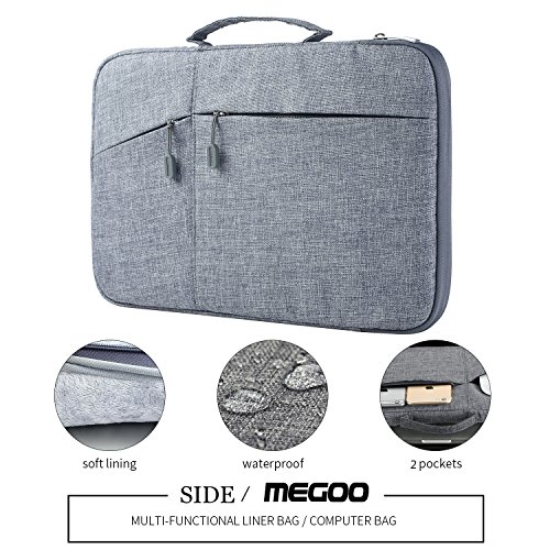 Megoo 15inch Laptop Sleeve Case Bag for MacBook Pro/ Pro Retina 15inch, 14" 15" Macbook/Dell/Chromebook/Samsung/Google Tablet Laptop Slim Water Resistant Carrying Case with Handle (14-15", Gray)