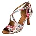 HXYOO Indoor Dance Shoes Women Latin Ballroom Salsa Floral Satin 3