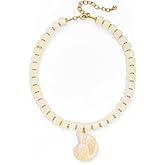 INNERDIVA Chunky Shell Necklace, White Brown Seashell Pendant with Acrylic Beads Statement Beach Chunky Jewelry Gifts for Women