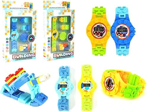 Coo11 DIY Building Bricks Baseplate Lego-compatible Digital Watch for Creative Building/Birthday Party Favors/Novelty Gifts for Kids Girls Boys (Design 2 Blue)