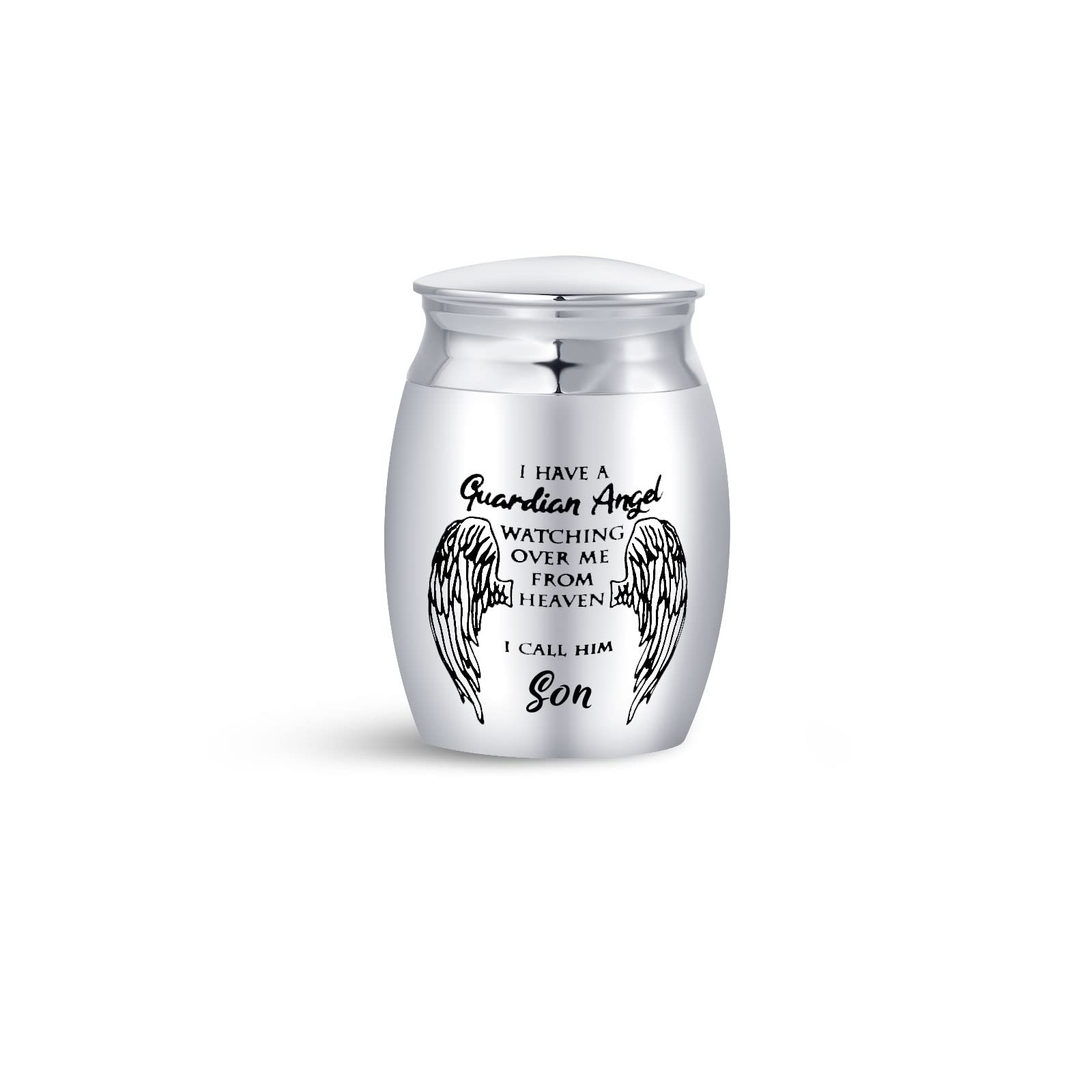 MiniJewelry Son Mini Cremation Urn for Ashes Sepulchral Cinerary Funeral Keepsake Memorial Jar Family Men I Have a Guardian Angel Watching Over Me from Heaven