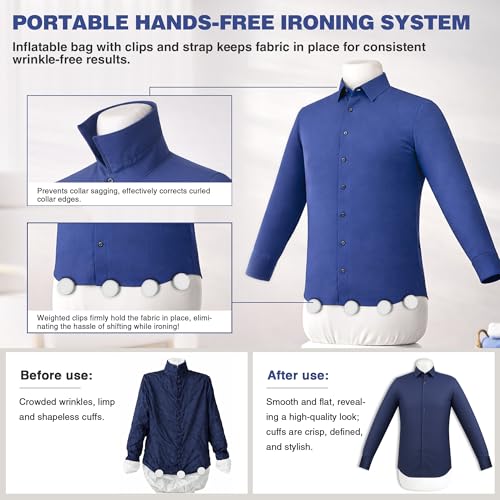 Airoflux Automatic Ironing Machine, Portable Hands-Free Wrinkle Remover with Remote Control for Shirts & Pants, Gentle on All Fabrics, Ironing Machine Perfect for Apartments, Business Travel