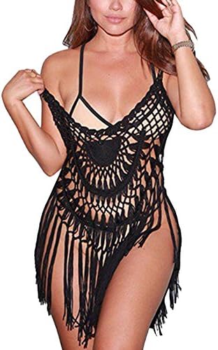 CXINS Women's Sexy Lace Bathing Suit Handmade Crochet Tassel Bikini Cover Up Swimwear Summer Beach Dress