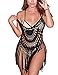 CXINS Women's Crochet Cover Ups Hollow Out Bikini Swimsuit Bathing Suit Cover Up for Pool Swimwear Tassel Beach Dress Size S Black