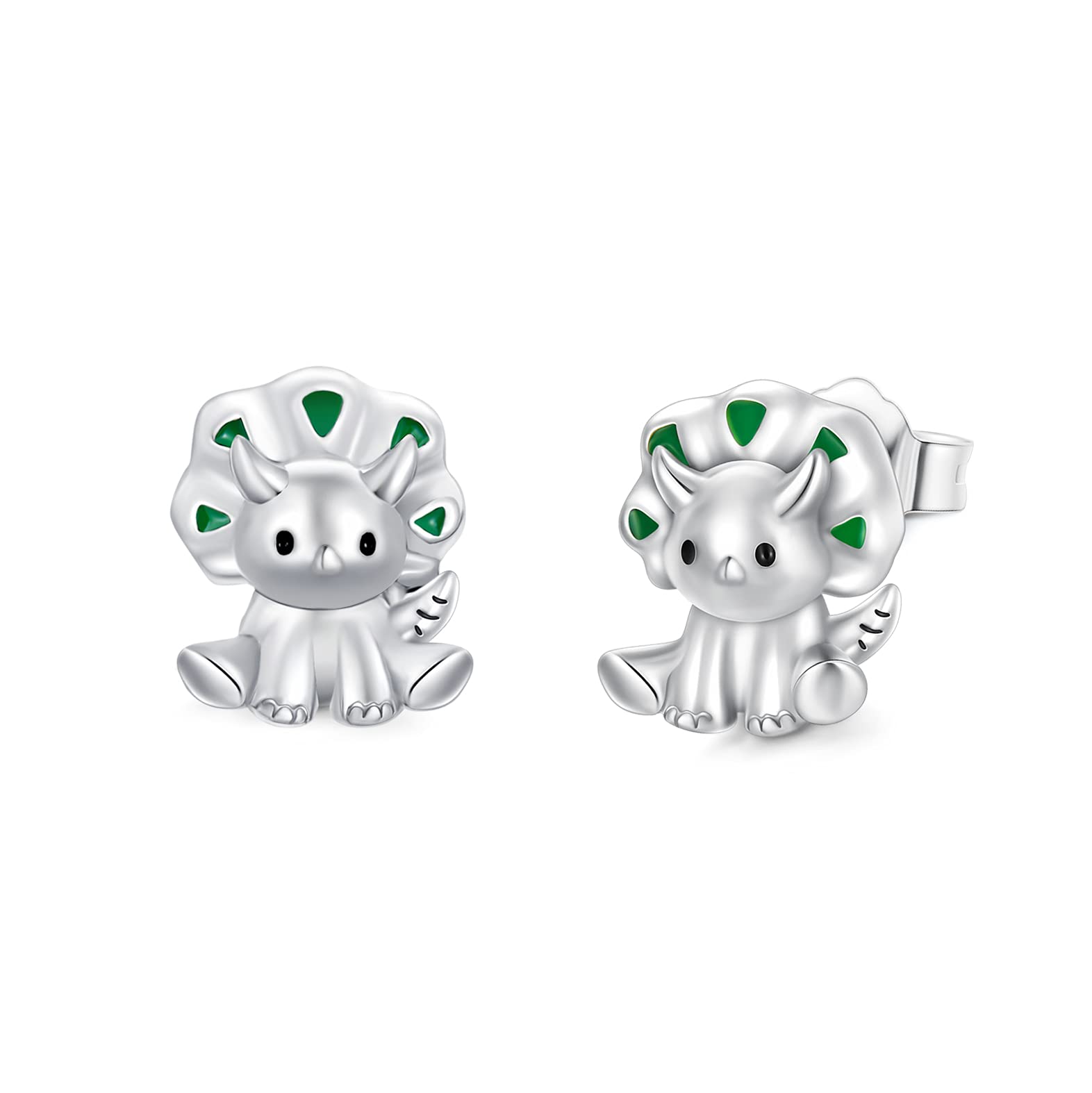 Dinosaur Earrings 925 Sterling Silver Cute Dino Stud Earrings Hypoallergenic Animal Small Dino Jewellery Gifts for Children Girls Kids 9 mm Green