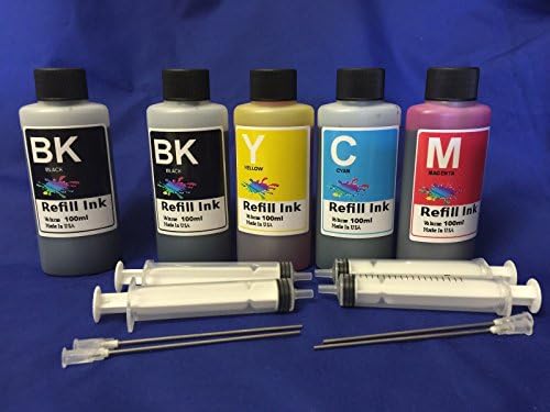 5X100ml Bulk Refill ink for Canon HP Dell Lexmark Brother printer +4 syringe