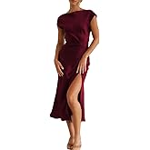 Women's Summer Satin Elegance Backless Twist Cap Sleeves Midi Dress 2025 Sexy Cowl Neck Slit Cocktail Wedding Guest Dresses