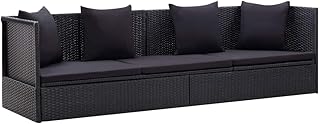 vidaXL Gartensofa mit Auflage Kissen Sonnenliege Garten Lounge Sofa Couch Gartenmöbel Gartenliege Relaxliege Liege Poly Rattan Schwarz