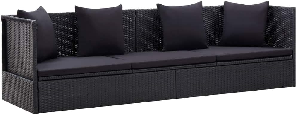 vidaXL Gartensofa mit Auflage Kissen Sonnenliege Garten Lounge Sofa Couch Gartenmöbel Gartenliege Relaxliege Liege Poly Rattan Schwarz