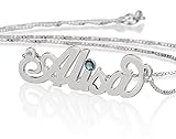 Sterling Silver Personalized Name Necklace with Swarovski Birthstone - Custom Made Any Name