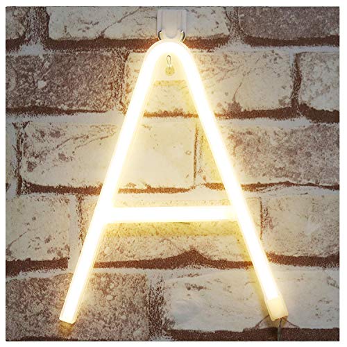 Pooqla Neon Letter Sign Night Lights LED Alphabet Neon Art Lights Wall Decor Light up Words for Wedding Birthday Party Christmas Home Bar Decoration A