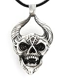 Trilogy Jewelry Pewter Horned Demon Head with Inverted Pentagram Pendant on Leather Necklace