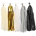 Ling's moment 20pcs Tassel Banner Tissue Paper Tassels, Fiesta Fringe Garland, Black & Gold Garland for Graduation Wedding Birthday Party& Event DIY Kits - (Metallic Gold+Black+White+Gray+Ivory)