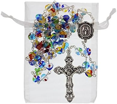 23-inch Heart Shaped Multi Colored 8mm Glass Bead Rosary
