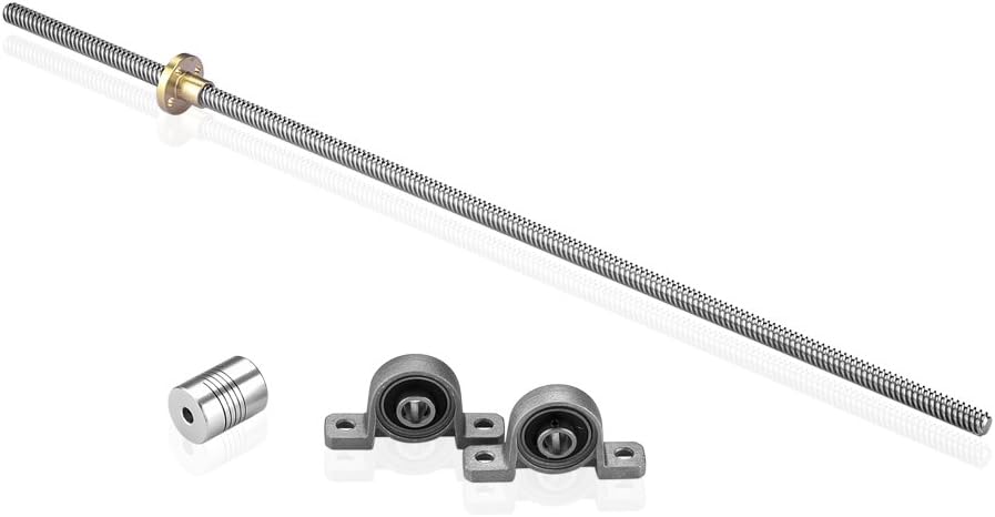 S SIENOC 500mm 3D Printer 8mm Bearing Steel T8 Trapezoidal Lead Screw Rod Linear Bar + CopperNut+Coupling Shaft+Vertical Bearing (Typ-2, 1Set, 500mm)