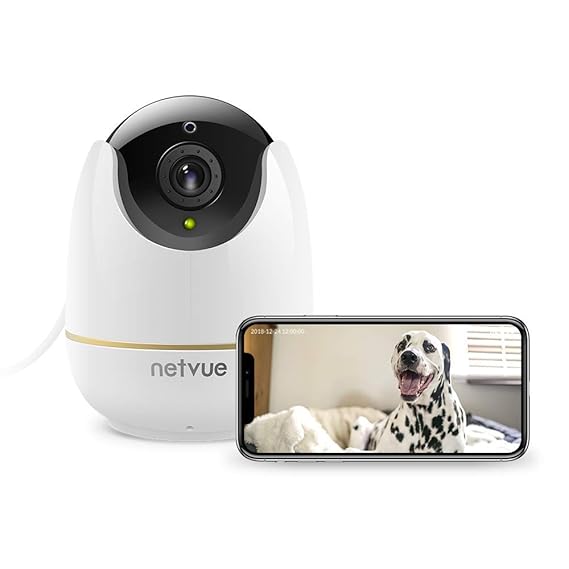 NETVUE Innen WLAN Überwachungskamera mit 2-Wege-Audio,Bewegungserkennung Alarm,Nachtsicht,8X Digitaler Zoom,Weiß(EU-Stecker)