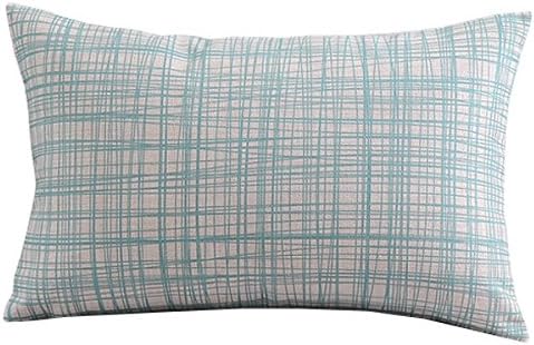 Prettypillow Cotton Linen Decorative Throw Pillow Case Cushion Cover Light Blue Gingham Rectangle 12" * 20"