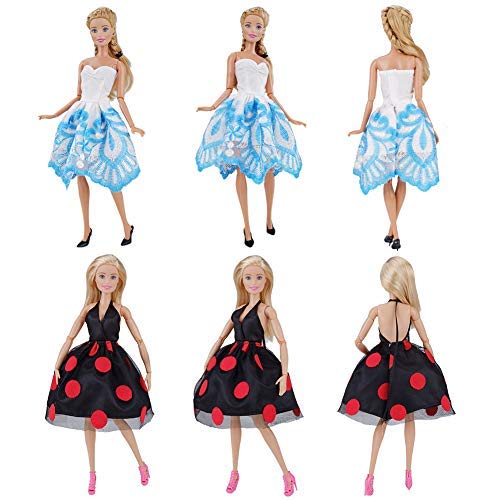 E-TING Lot 15 Items = 5 Sets Fashion Casual Wear Clothes Outfit Party Dress with 10 Pair Shoes for Girl Doll