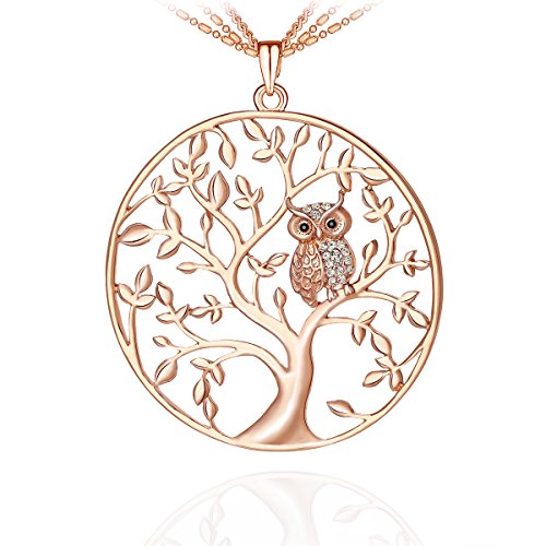 SCIONE Czech Stones Owl Kabala Tree of Life Pendant Necklace with 27 Inch Chain