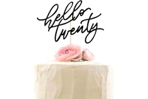 XIUHUBA Hello Twenty Cake Topper, Happy 20th Birthday Cake Decorations, Handwriting Script 20th Anniversary Party, Black Glitter