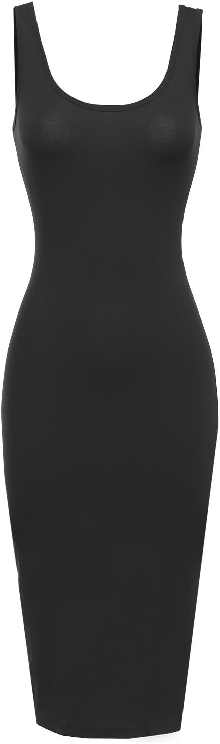 Awesome21 Women's Basic Solid Sleeveless Scoop Neck Tight Fit Midi Dress