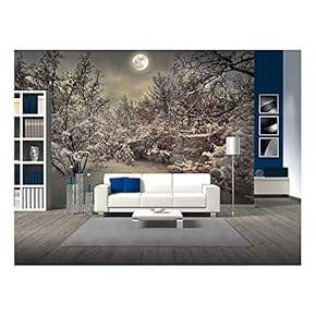 Moonlight Night in Winter Wood - Removable Wall Mural | Self-Adhesive Large Wallpaper - 66x96 inches